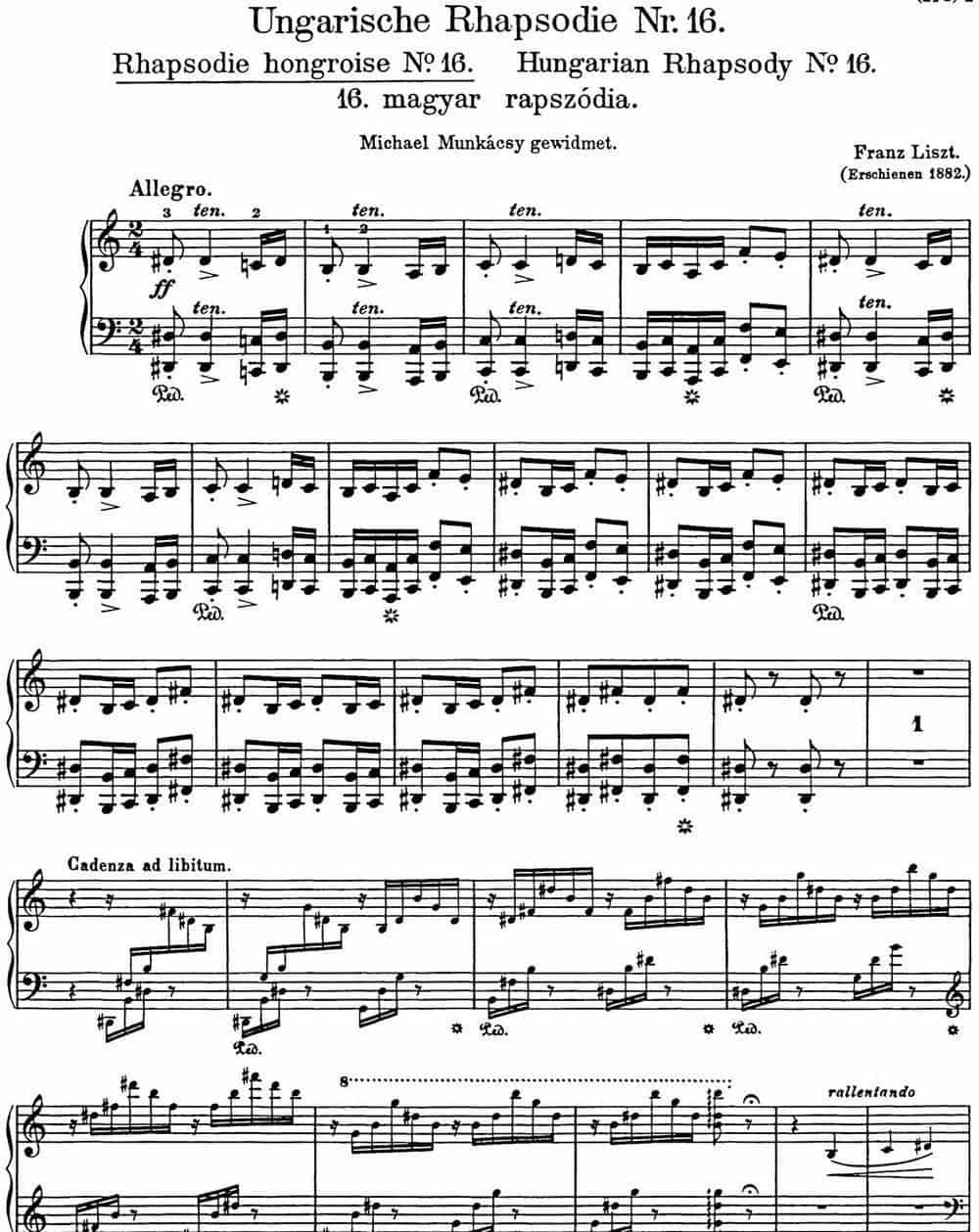 李斯特 匈牙利狂想曲CD Hungarian Rhapsodies S.244 No.16 钢琴乐谱_第1张