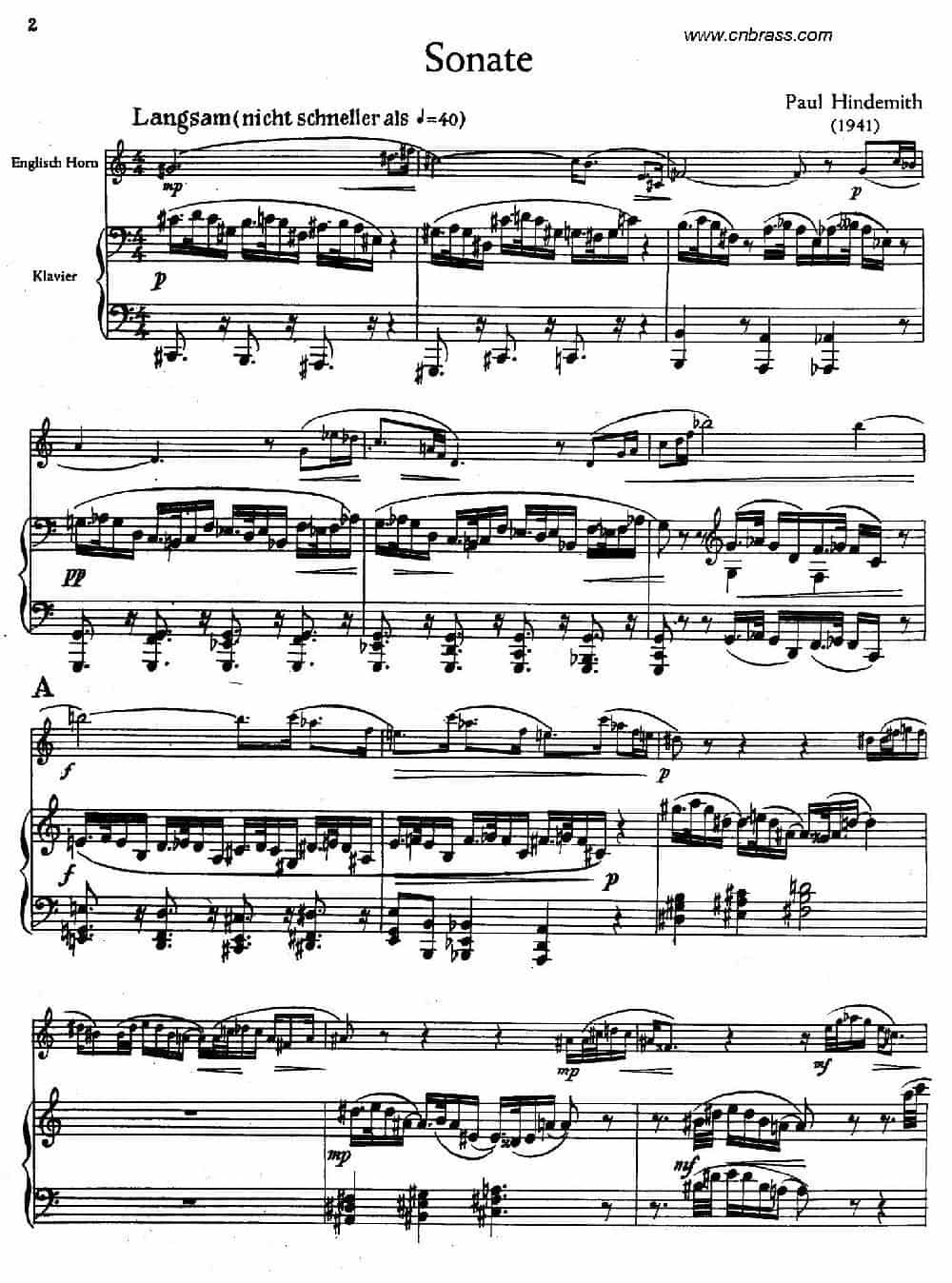 亨德米斯-奏鸣曲（圆号+钢琴） 铜管乐器谱_第1张