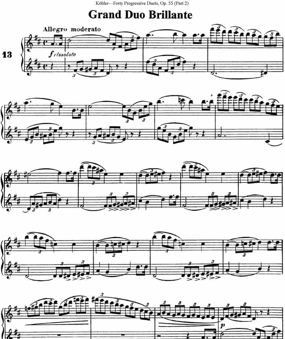 柯勒40首长笛提高练习曲OP.55（二重奏）（NO.13） 长笛乐谱_第1张