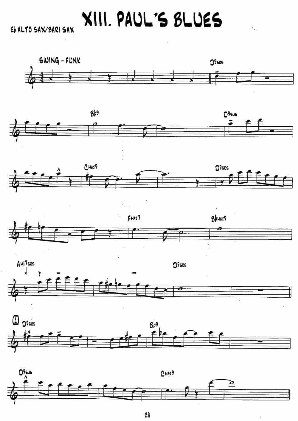 PAUL'S BLUES（15首爵士练习曲之13） 萨克斯乐谱_第1张