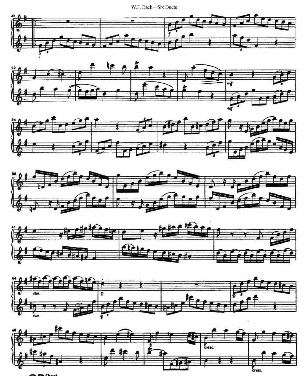 W.F.巴赫—六首二重奏练习曲（1） 长笛乐谱_第2张