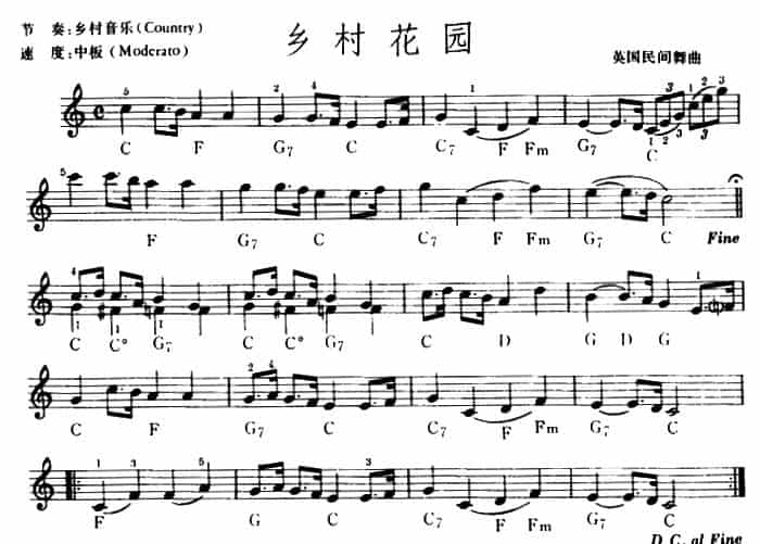 乡村花园 电子琴乐谱_第1张