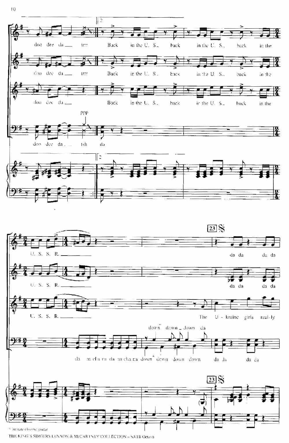 Back in the U.S.S.R. （四重奏+钢琴伴奏） 萨克斯乐谱_第3张