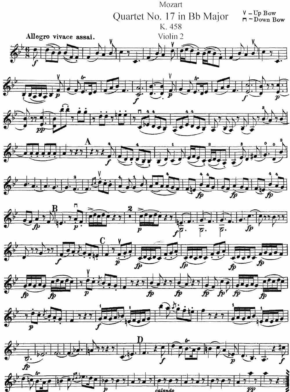 Mozart《Quartet No.17 in Bb Major,K.458》（Violin 2分谱） 提琴乐谱_第1张